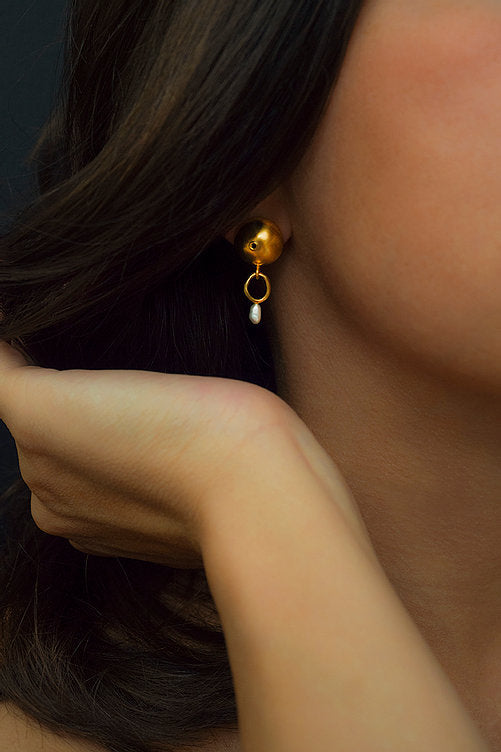 Circle Gold Plated Earrings With Pearl