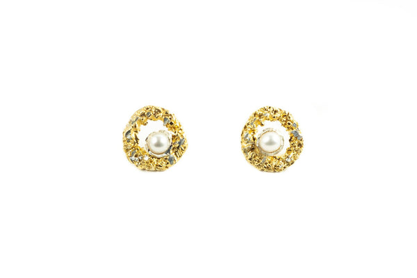 Gold Plated Earrings With Diamond Dust And Pearls - ArtLofter