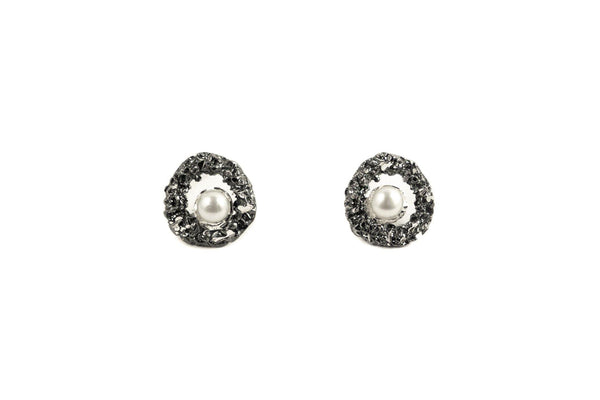 Oxidized Silver Earrings With Diamond Dust And Pearls - ArtLofter
