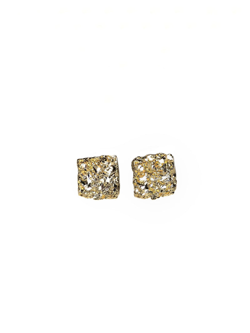 Square Gold Plated Earrings With Diamond Dust - ArtLofter