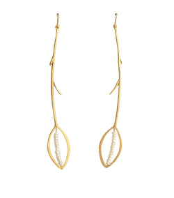 Gold Plated Leaf Earrings With River Pearls - ArtLofter