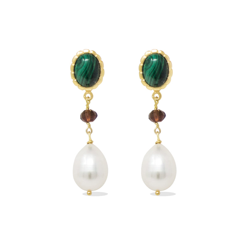 Malachite, Garnet & Pearl Earrings