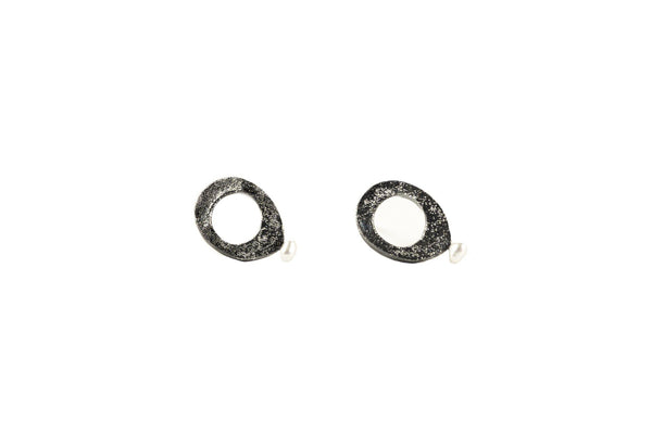 Oxidized Silver Oval Earrings With Pearl - ArtLofter